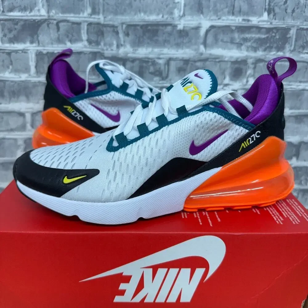 Nike Air Max 270 GS White Black Total Orange Vivid Purple FD0299-100 Youth Sz 6Y